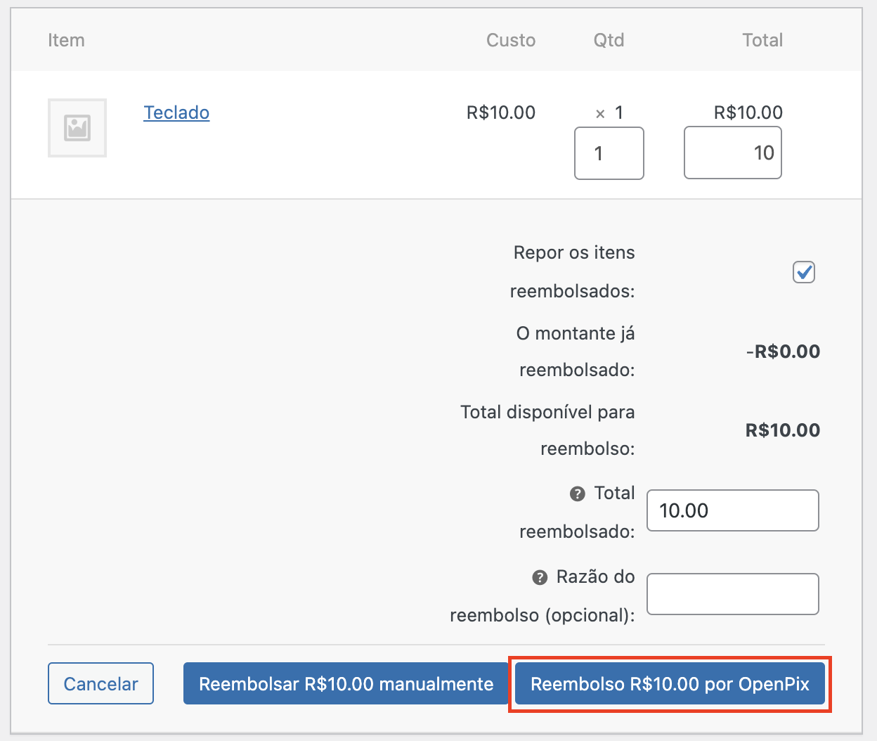 Confirmar o reembolso no WooCommerce